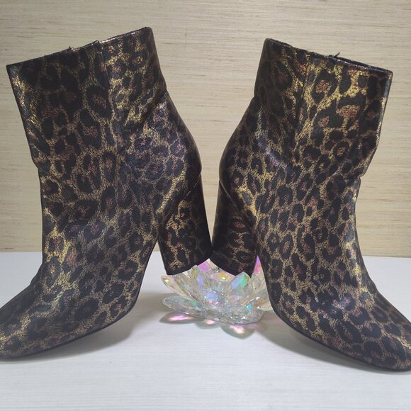 Neiman Marcus Womens Size 6.5 Leopard Animal Print Metallic Boots Shoes - Picture 16 of 16